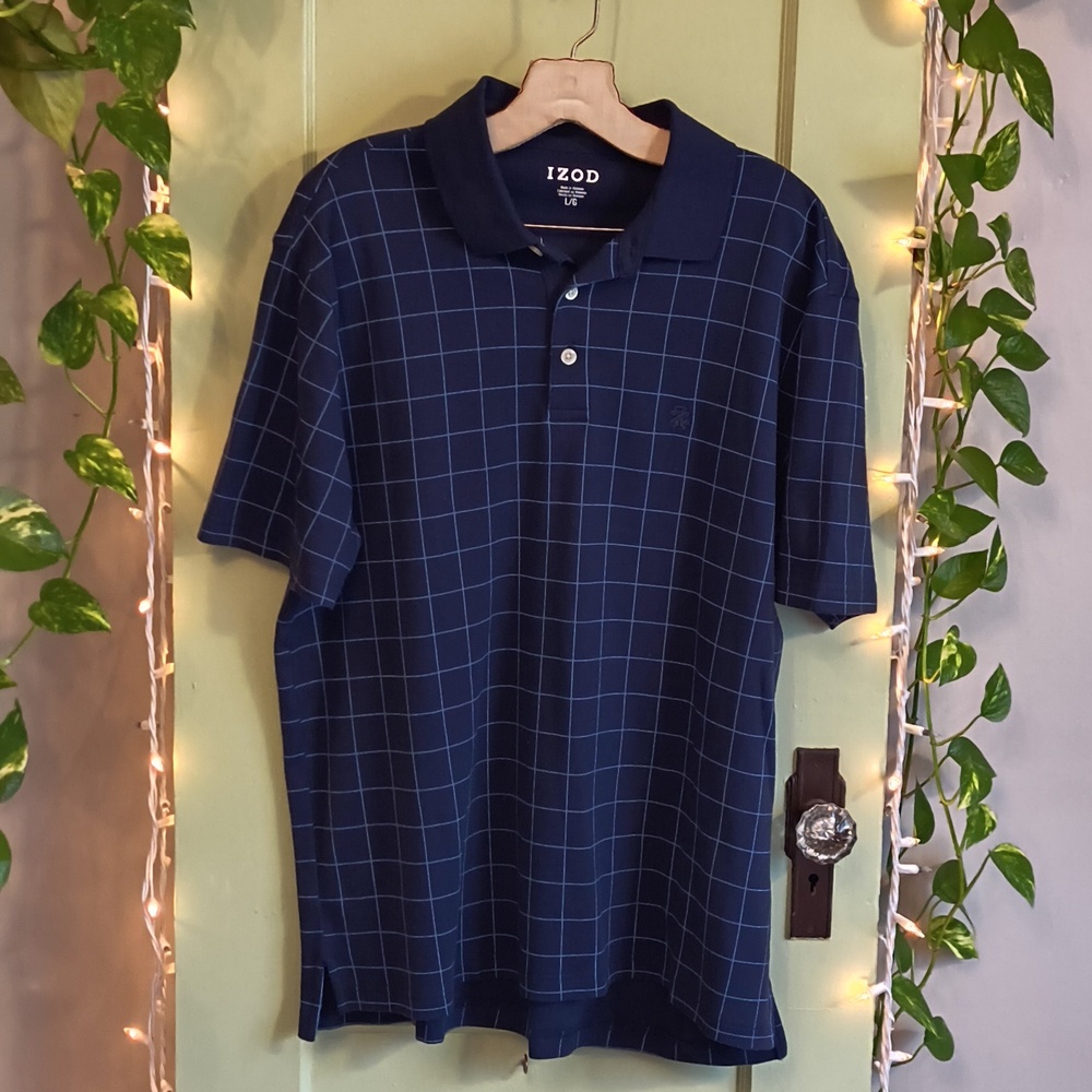 Men's IZOD Navy & Light Blue Square Pattern Polo L